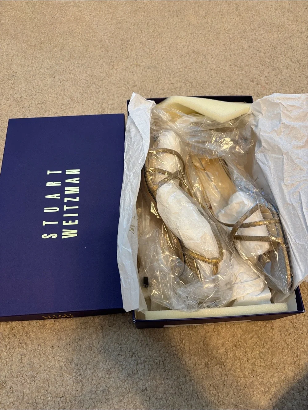 Stuart Weitzman Metallic Gold Strappy Heeled Sandals